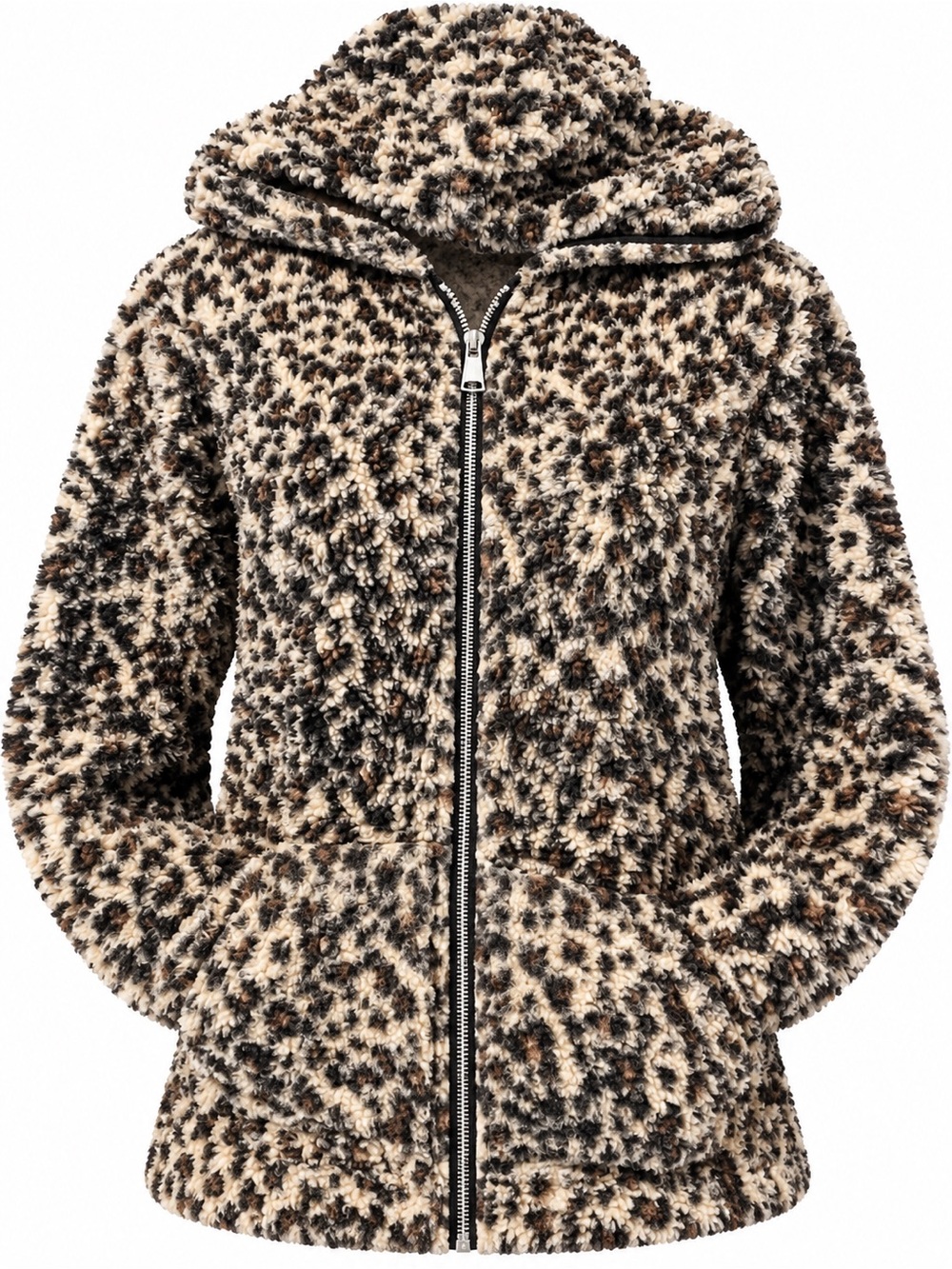 Ardene Y2K Leopard Print Fuzzy Zip Up Hooded Jacket Size S